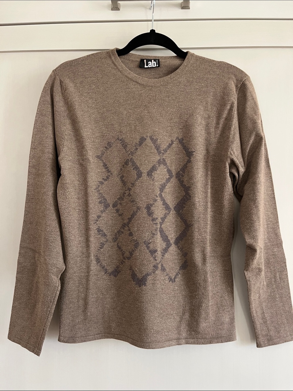 Lab Paul Zileri light Brown Long-Sleeve Diamond Pattern Crewneck Sweater Italy🇮🇹